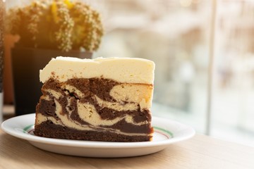 Chocolate cheesecake in cafe