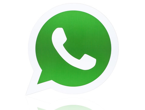 KIEV, UKRAINE - APRIL 27, 2015:WhatsApp Messenger logotype printed on paper. WhatsApp Messenger is an instant messaging app for smartphones.