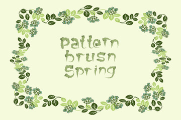 Vector spring rectangular frame with seamless pattern brush with natural elements leaves and small flowers gathered in a brush, a delicate basis for a card, invitation, banner. In pastel colors