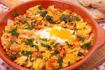 Traditional homemade meal of tomato with egg