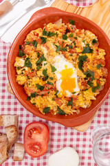 Traditional homemade meal of tomato with egg