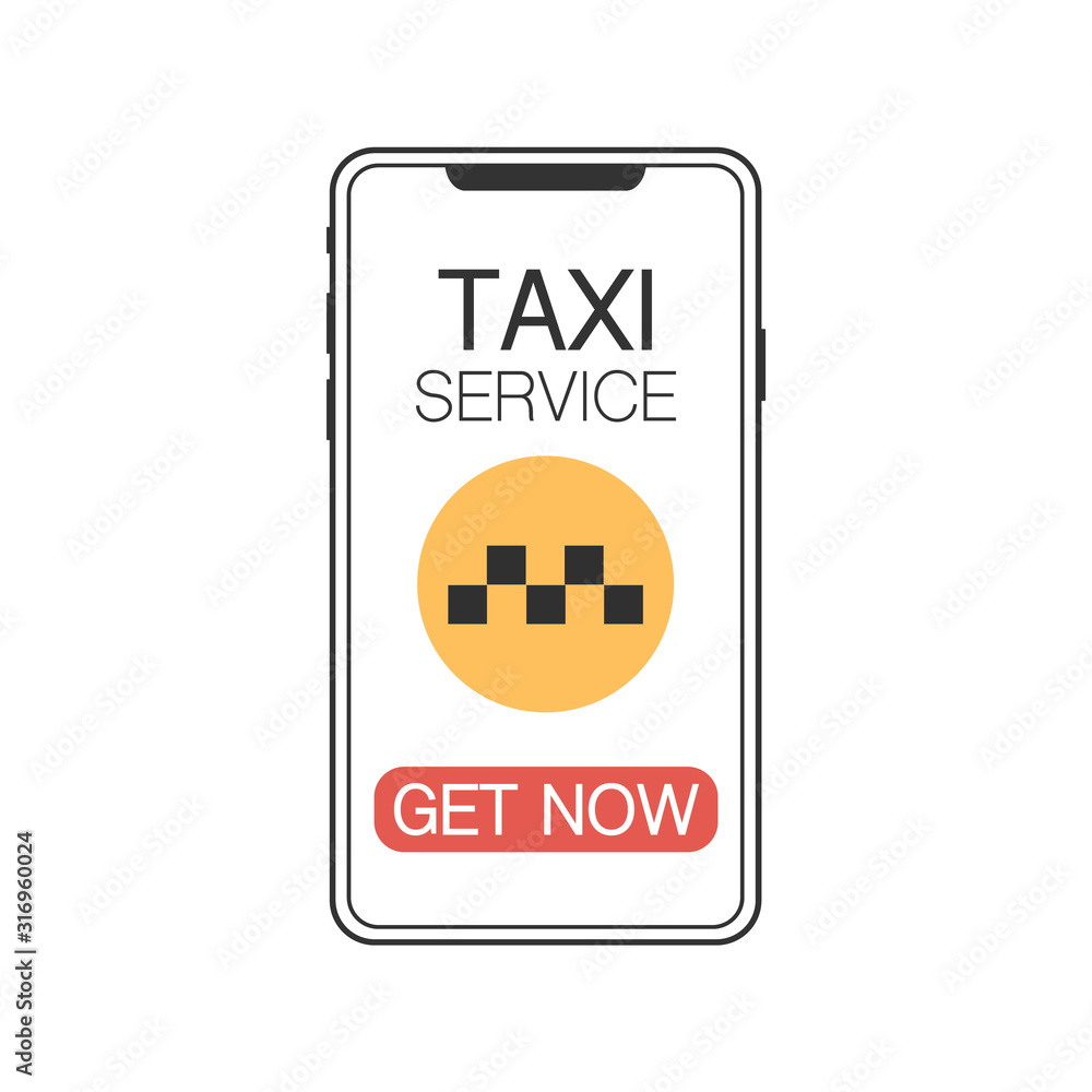 Poster mobile phone with the application on the screen. taxi service application on a smartphone to order s
