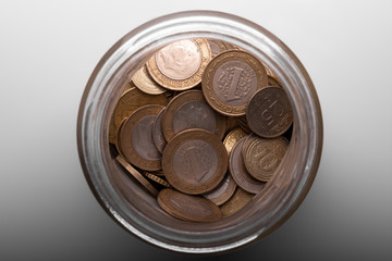 Turkish lira coins in jar