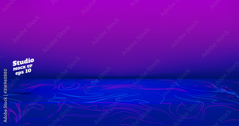 Poster vector,empty blue gredient to pink purple color 3d studio table room background with abstract patter