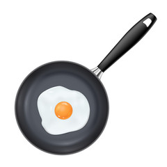 Fried egg on black frying pan