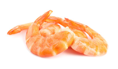 Delicious freshly cooked shrimps isolated on white