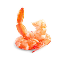 Delicious cooked peeled shrimps isolated on white