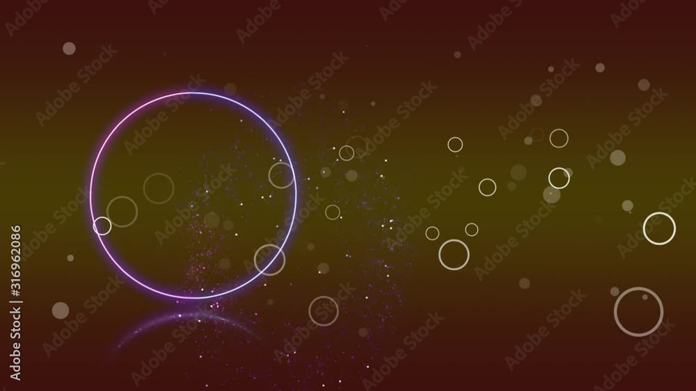 Poster motion graphic neon light theam. illuminating ultaviolet spectrum circle reflected below and smaller