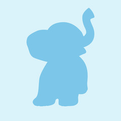 Elephant trunk child character silhouette animal classic blue color background.  Digital hand drawn illustration, for social media. Classic blue color elephant baby.
