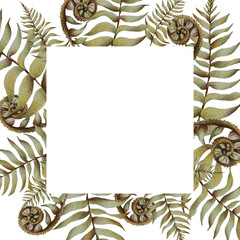 Botanical frame of fern leaves. Floral composition for creating banners, cards, wedding invitations, gift certificates.