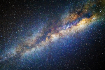 Beautiful nightscape of the milky way stars and galaxy's in the night sky over the jungle forest of North Sulawesi, Indonesia