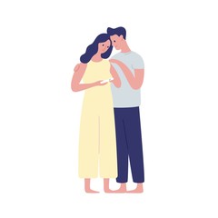 Young future parents hugging flat vector illustration