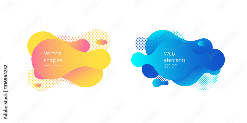 Wall mural composition from shapes in modern fluid colors. set of graphic elements. dynamical forms with trendy