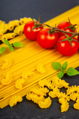 Spaghetti, tomatoes, chili peppers and spices