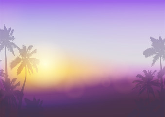 Fototapeta na wymiar Background with silhouette of palm trees and tropical sunrise. Vector illustration