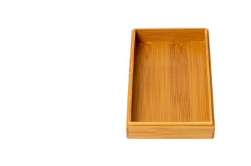 open wooden box top view on white background