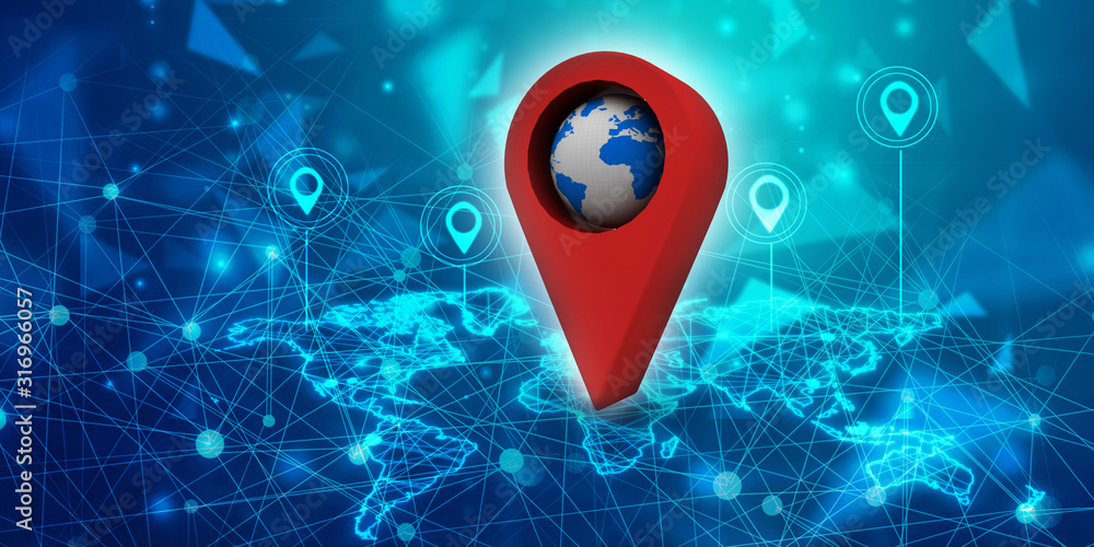 Aufkleber 3d rendering red map pointer