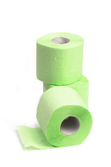Green toilet paper. Shot on white background. - Image
