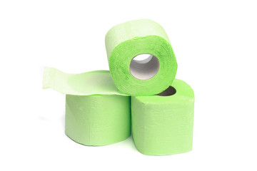 Green toilet paper. Shot on white background. - Image