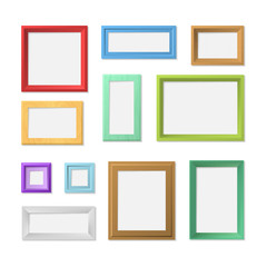 Realistic Detailed 3d Blank Color Photo Frame Template Mockup Set. Vector