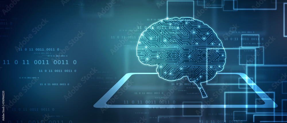 Aufkleber 2d illustration concept of thinking, background with brain, abstract artificial intelligence. techno