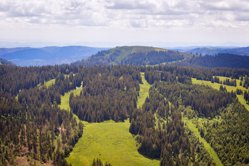 Beautiful panoramic view of the mountains of the Black Forest. Feldberg. Germany..