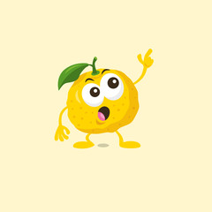 Illustration of cute staring yuzu mascot isolated on light background. Flat design style for your mascot branding.