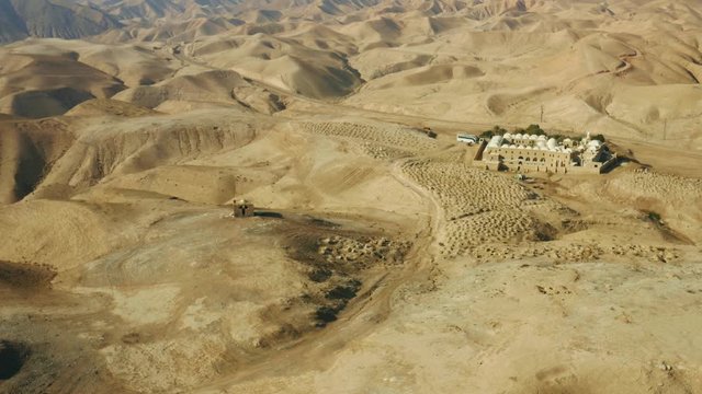 Nabi Musa (Prophet Moses) burial site in Judean desert, Israel, 4k aerial