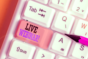 Handwriting text writing Live Webinar. Conceptual photo presentation lecture or seminar transmitted...