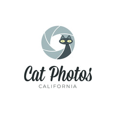 Cat photography logo illustration mascot kitty kitten pet cute adorable feline cartoon friendly fluffy camera photo shutter focus