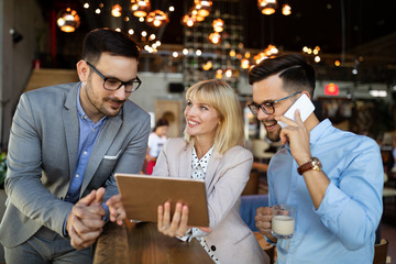 Coworker business colleagues working together in office