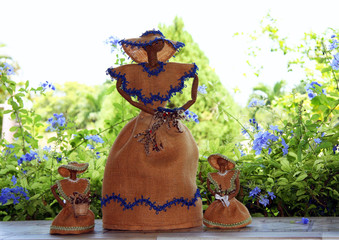 Dolls. Handmade toys. Accessories for the interior. Dominican style. Natural materials. Postcard.