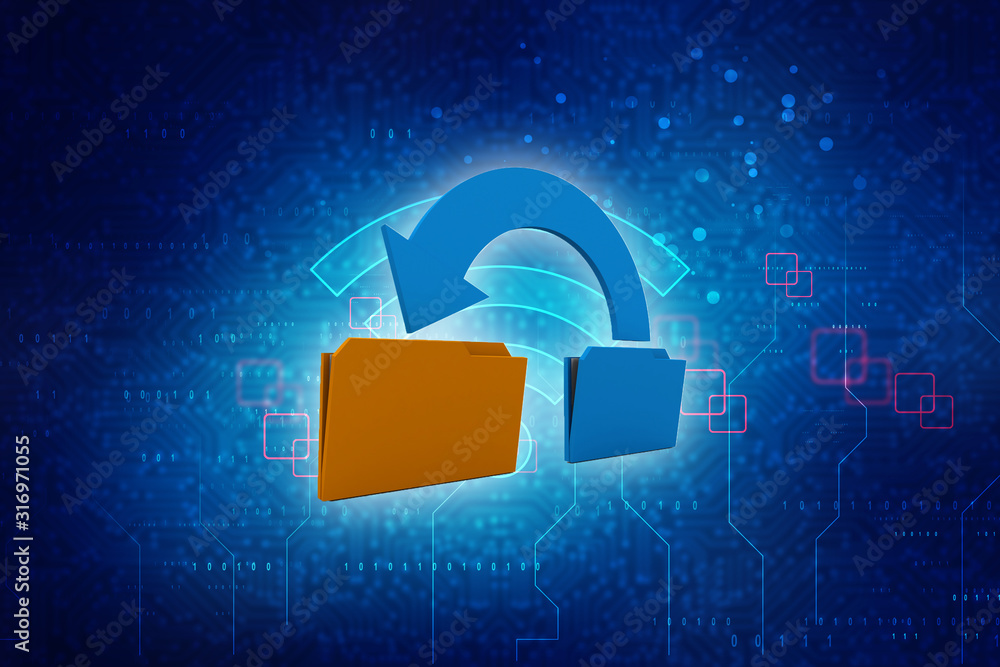 Poster 3d rendering documents copying one file to another