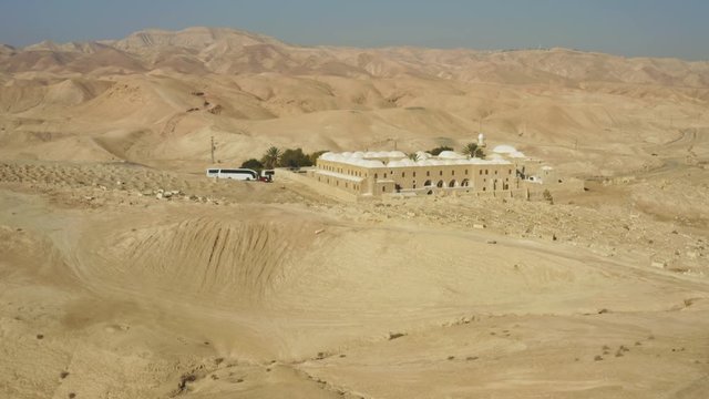 Nabi Musa (Prophet Moses) burial site in Judean desert, Israel, 4k aerial