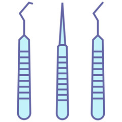 Dental Surgery Steel Equipment Design, Multiple types of Hooks and Remover Vector Flat Icon design