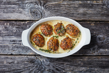 rabbit ballotine in a creamy mustard sauce