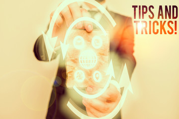 Conceptual hand writing showing Tips And Tricks. Concept meaning means piece advice maybe...