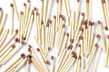 Pile of matches, matchsticks isolated on white background, top view