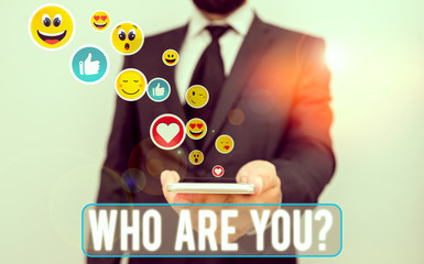Handwriting text Who Are You Question. Conceptual photo asking about someone identity or...