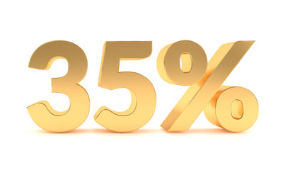Gold 35 percent discount sale promotion. 35% discount isolated on white background