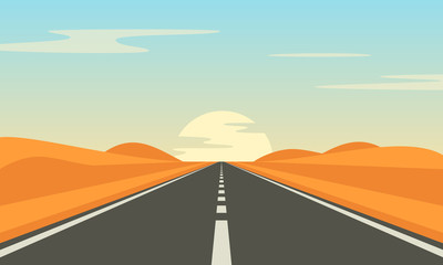 Road in the desert. Asphalt highway with markings in the countryside. © sanchesnet1