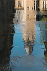 tower of Abbey of Middelburg. The Netherlands. With reflection in water