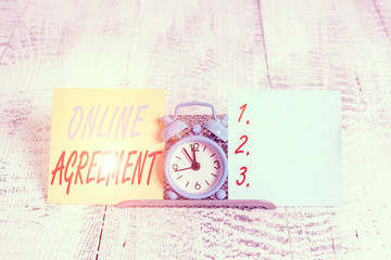 Conceptual hand writing showing Online Agreement. Concept meaning contract modelled signed and...