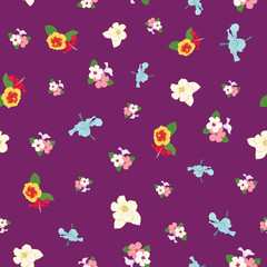 Colofrul hibiscus floral seamless pattern on purple background