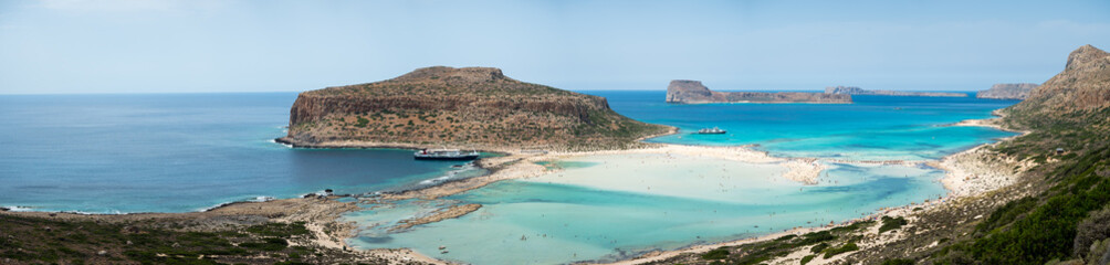 A day on the cruise ship to balos lagoon and Gramvousa island setting sail fron chania on the greek island of crete - obrazy, fototapety, plakaty