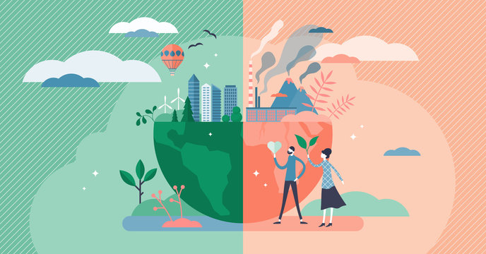 Environment concept, flat tiny persons couple vector illustration