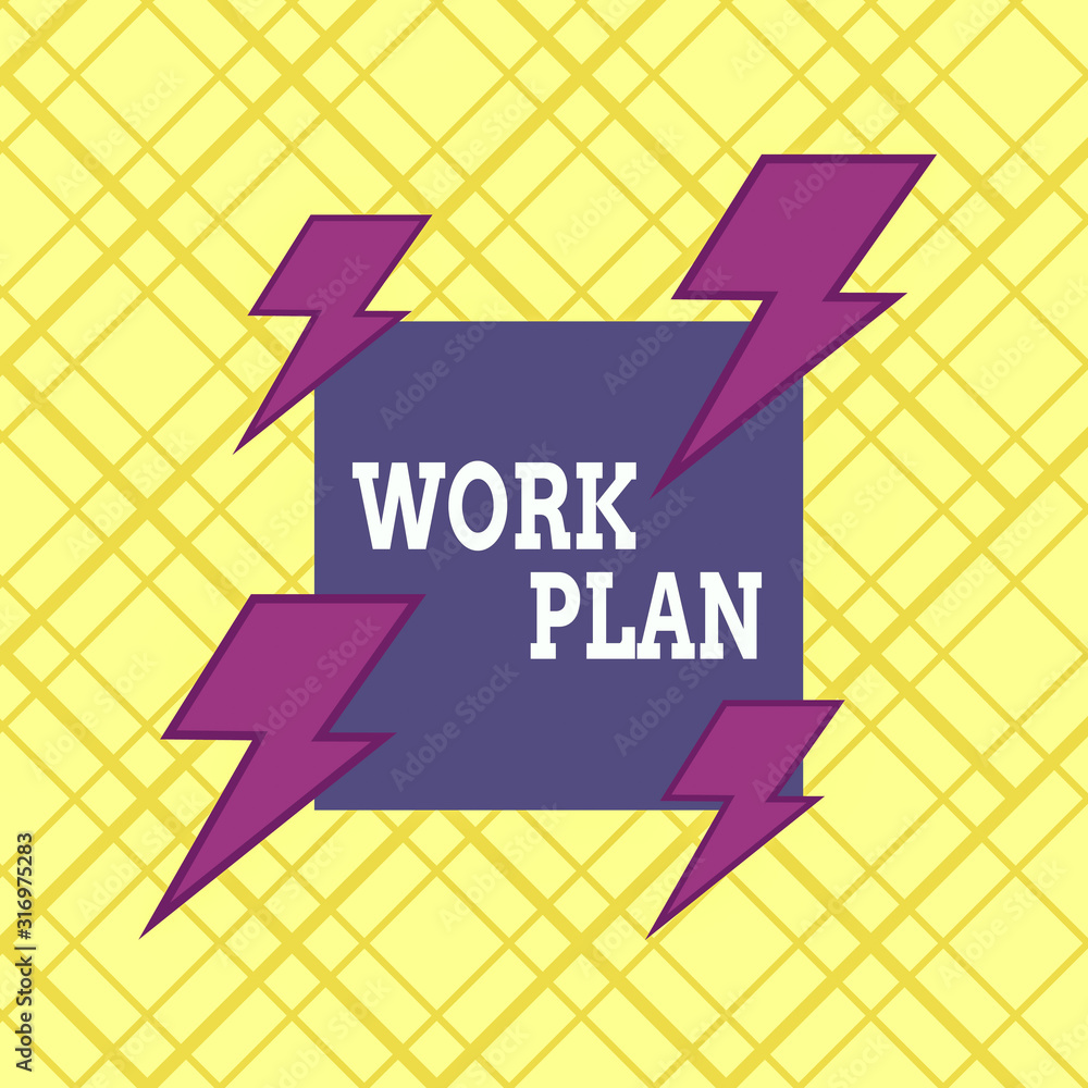 Fototapete Writing note showing Work Plan. Business concept for project to be accomplished and outlines how it will be done Asymmetrical format pattern object outline multicolor design