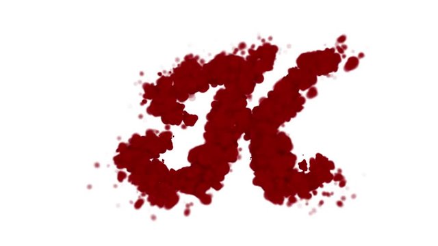 Blood alphabet letter K uppercase isolated on white.