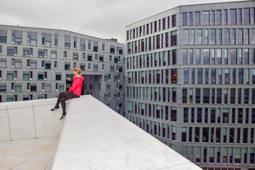 The girl on the roof of Oslo Opera House.