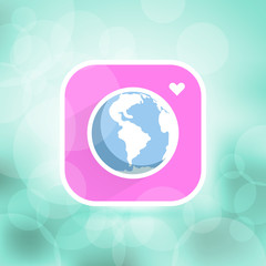 Web icon of earth global social networking with heart